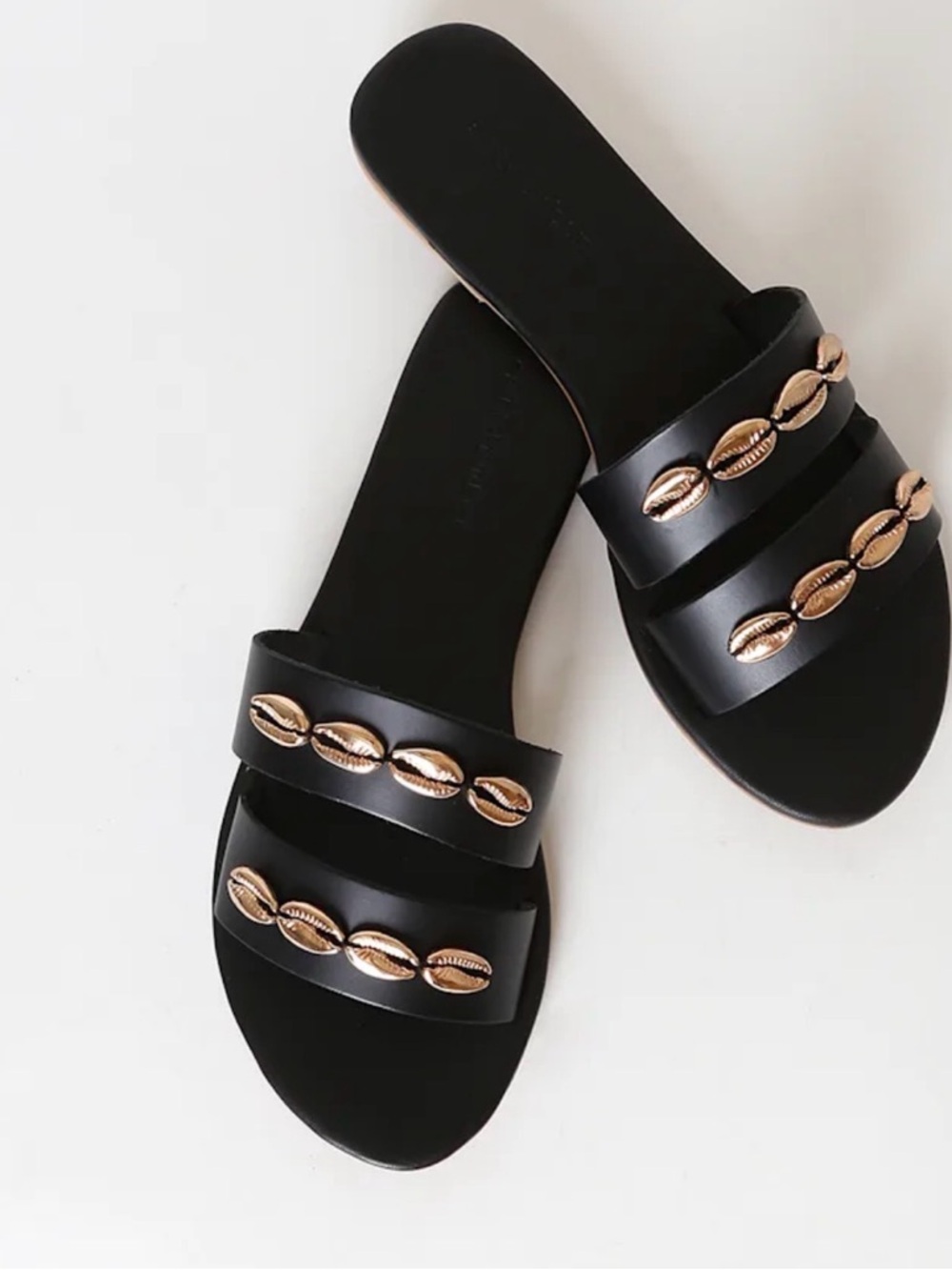 Salt & Umber Bayside Black Leather Shell Slide Sandals Sz 9